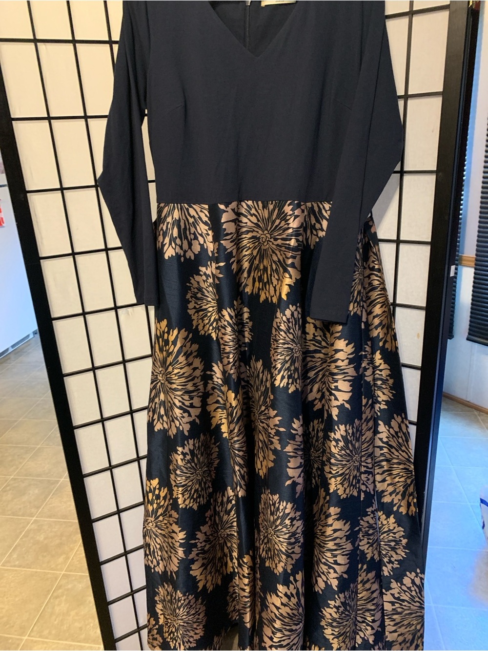 Wayword Fancies Elegant Navy and Gold Floral Maxi Dress Size XL
